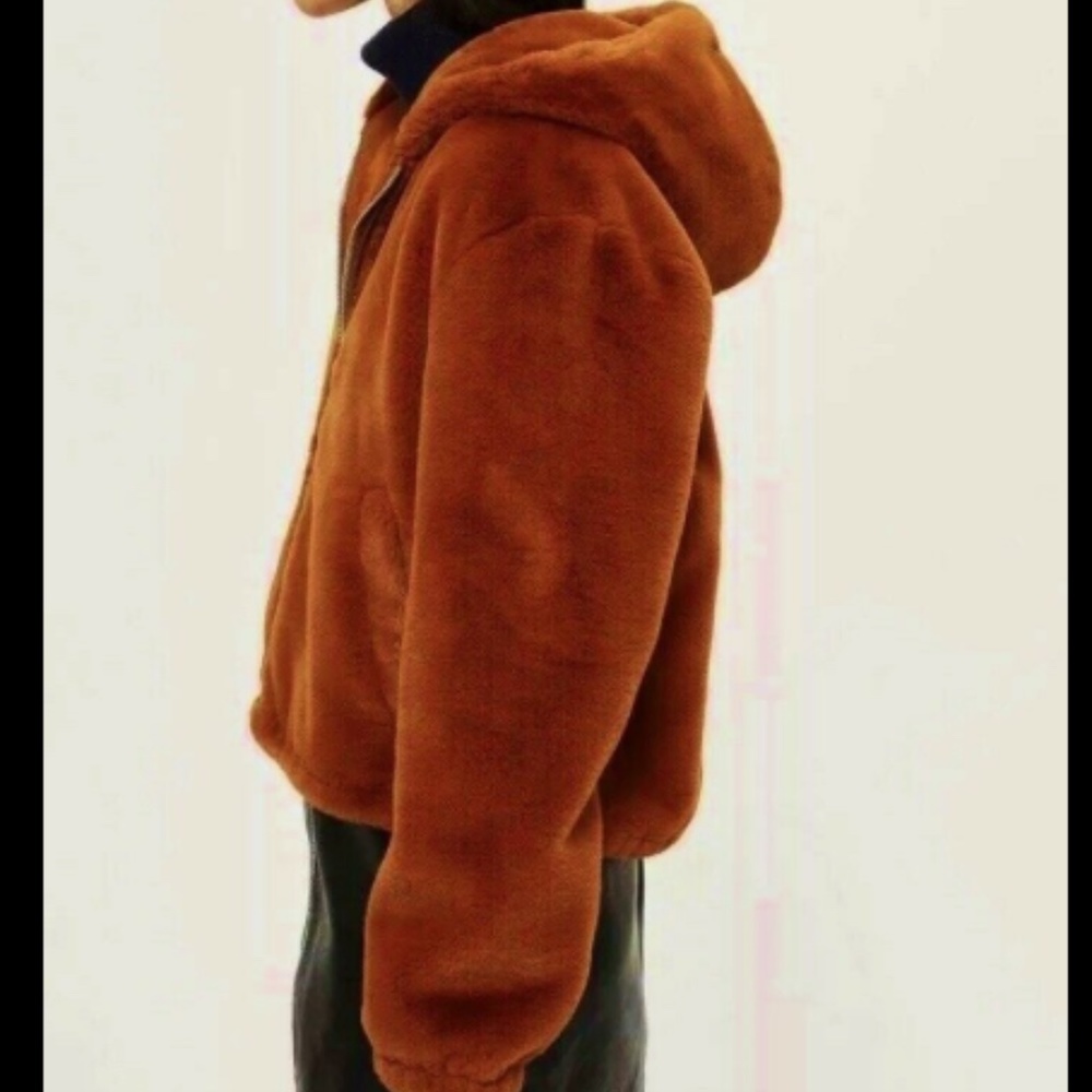 NEW TOPSHOP TEDDY PLUSH FAUX FUR ZIP FRONT HOODED JACKET US 4 UK 8 36